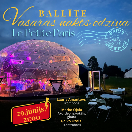 29.jūnijs 21:00 Ballīte "Vasaras nakts odziņa" džeza trio "Le Petit Paris"